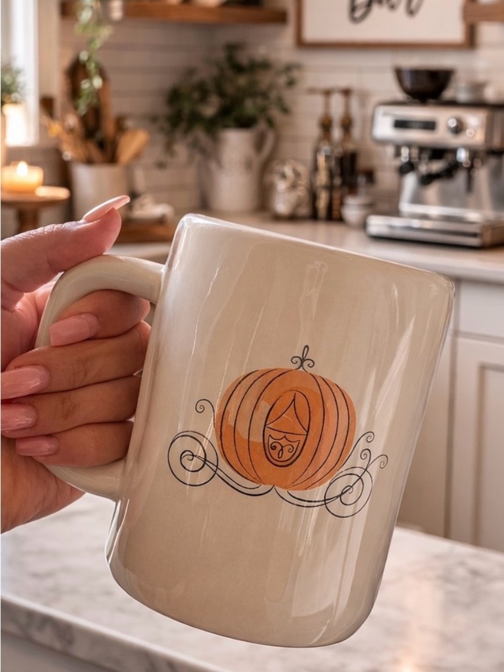 Rae Dunn Disney Cinderella Bibbidi Bobbidi Boo Pumpkin Carriage Mug  White &Blue - Picture 3 of 5